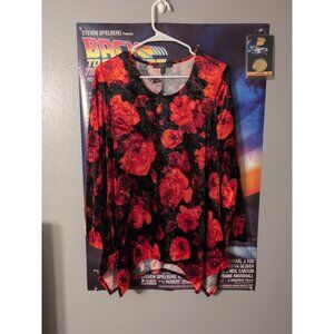 KHALIAH velour tunic top black red floral long sleeve Size M